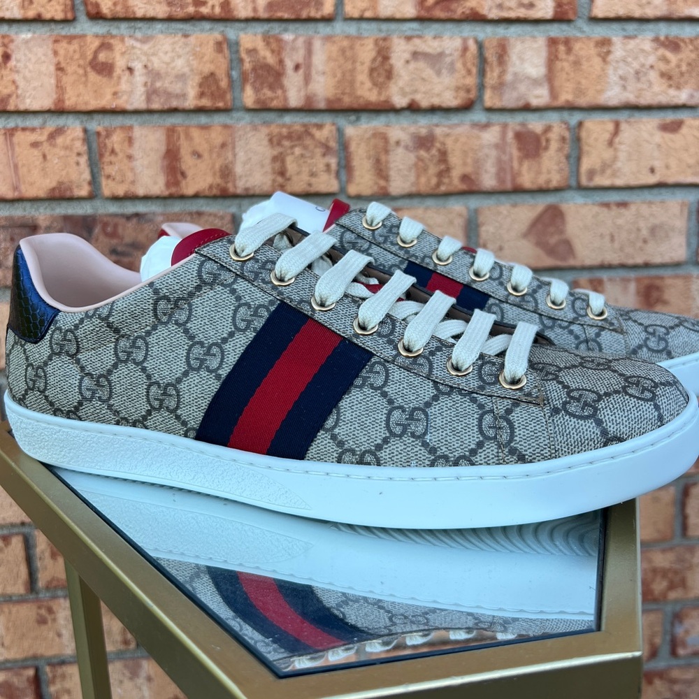 Gucci Tan and Red Sneakers with Iconic Design